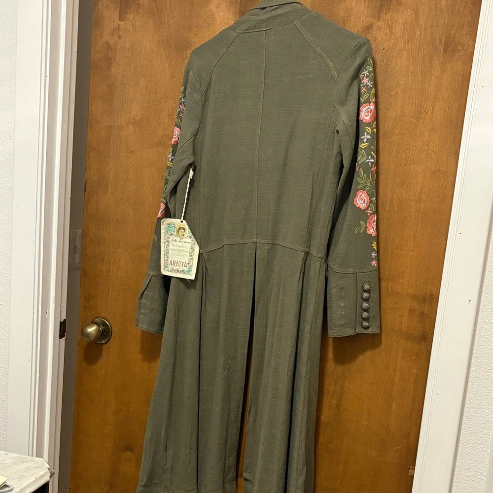 109. Aratta Olive Green Floral Embroidered Coat - Picture 2 of 2